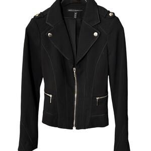 WHITE HOUSE BLACK MARKET Womens (00) Black Half-Zip Moto Blazer Jacket Stretchy